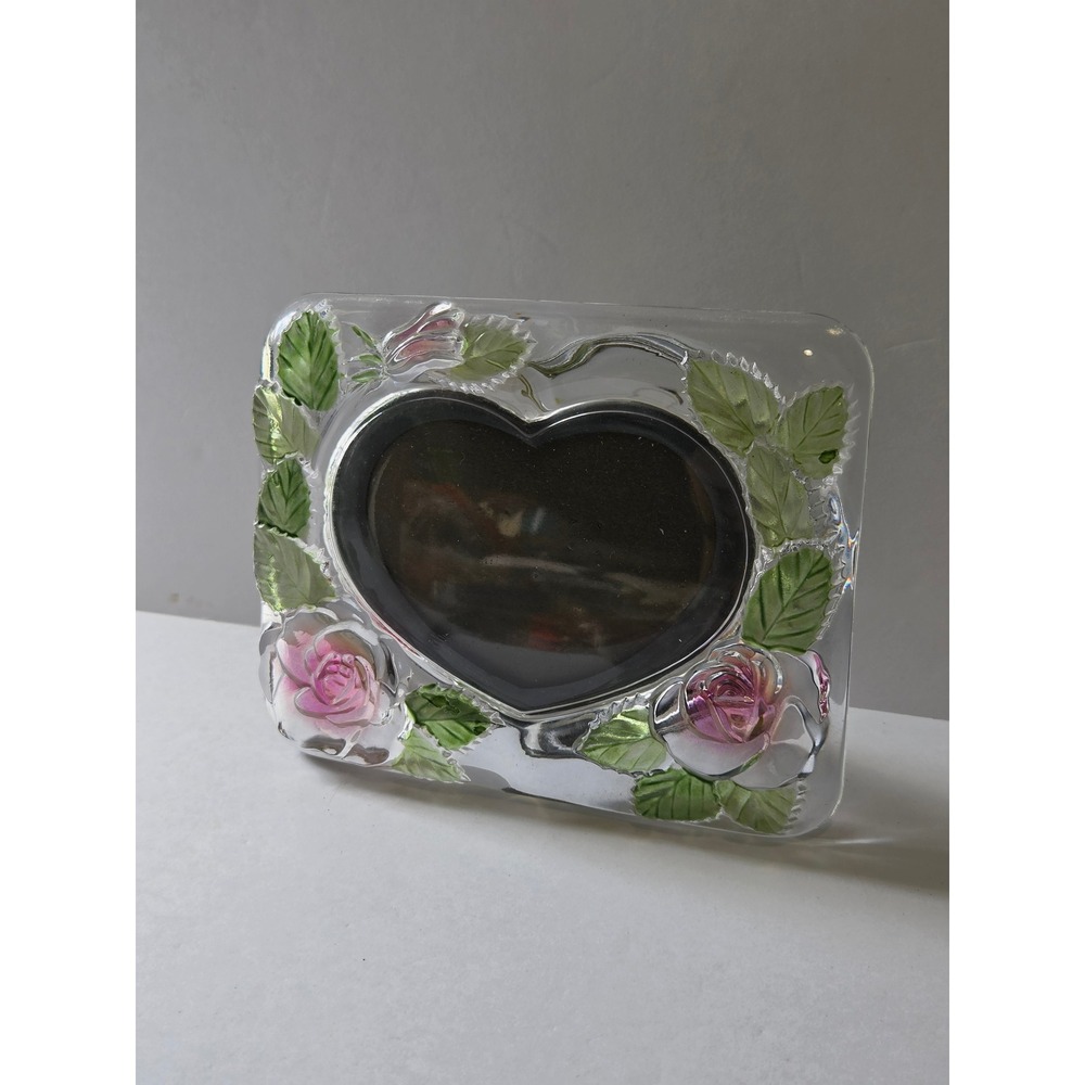 Studio Nova Crystal Heart Picture Frame Pink Rose Floral Embossed Japan 4x3.5